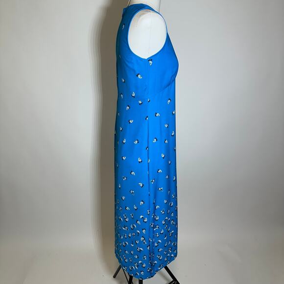 Loft Outlet Blue Micro Floral Sleeveless V-Neck A-Line Midi Dress Womens Size 4 - Picture 3 of 12
